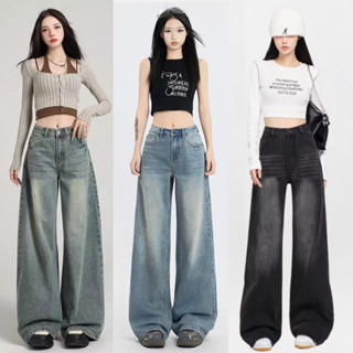 Quần Jean Nữ ống rộng cạp cao Màu Xanh Đậm Wash Trắng MIAA Phong Cách Hàn Quốc dáng dài chất bò RIN mềm denim BIGSIZE