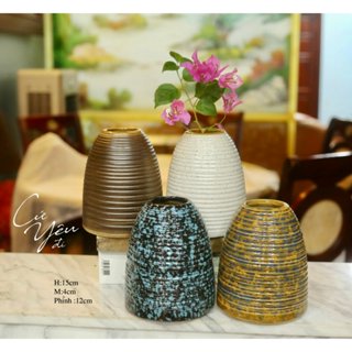 Bình Gốm BÁT TRÀNG Dáng Chuông Loại Nhỏ Cao 15cm Cắm Hoa Để Bàn Decor Trang Trí