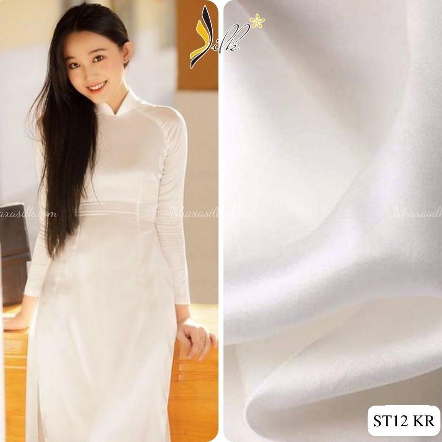 Lụa may áo dài - SILK – Satin màu trắng – ST12 KR