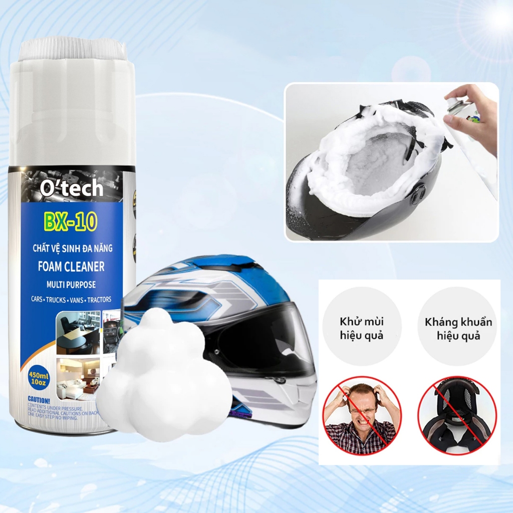Xịt Vệ Sinh Làm Sạch Mũ Bảo Hiểm BX10. Xịt bọt tuyết O'Tech BX-10 khử trùng nón bảo hiểm làm sạch nh