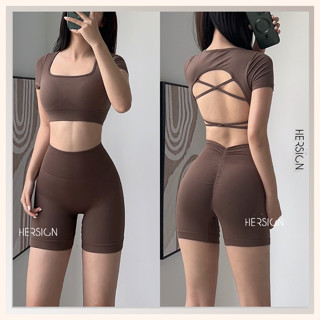 Bộ đồ tập gym nữ đùi Set đồ thể thao nữ áo croptop quần đùi  HERSIGN-SET156