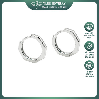 Khuyên tai bạc unisex TLEE tròn cạnh đa giác siêu cá tính dày dặn TLEE JEWELRY B0209