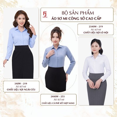 Set áo sơmi nữ vân chìm cao cấp Thái Hòa Vải Ngải Cứu (220, 241),Lô Hội (219, 242),Cà Phê (253, 254)