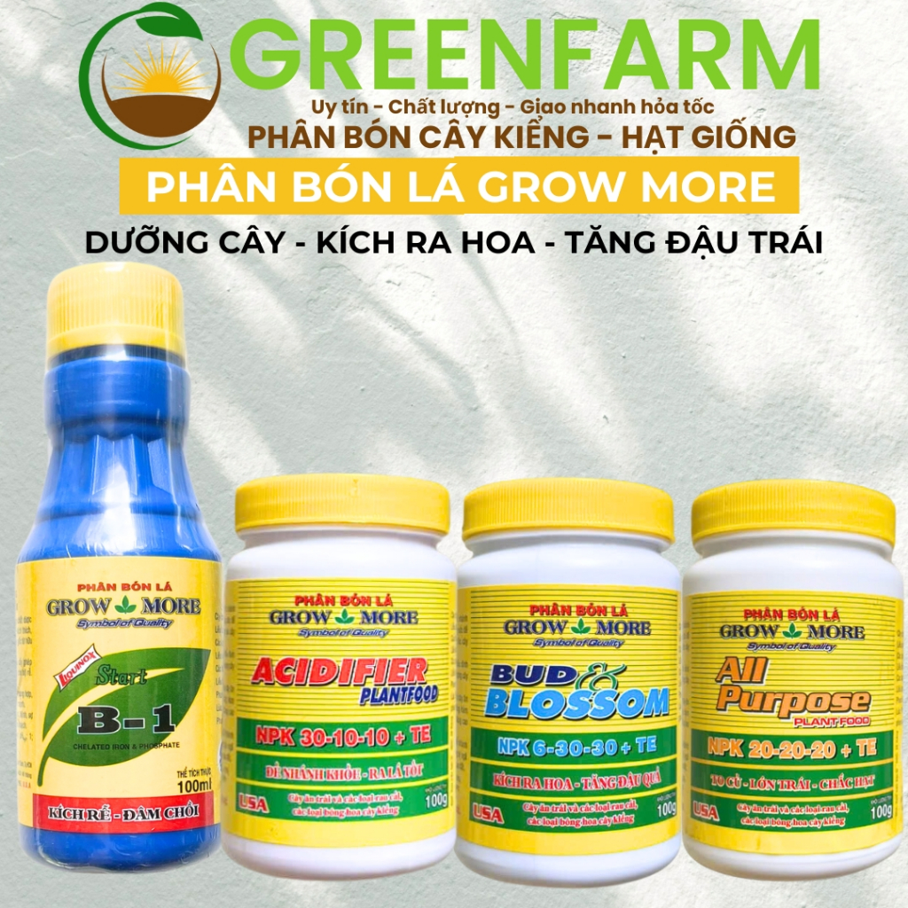 PHÂN BÓN GROWMORE 30-10-10, 6-30-30, 20-20-20, B1