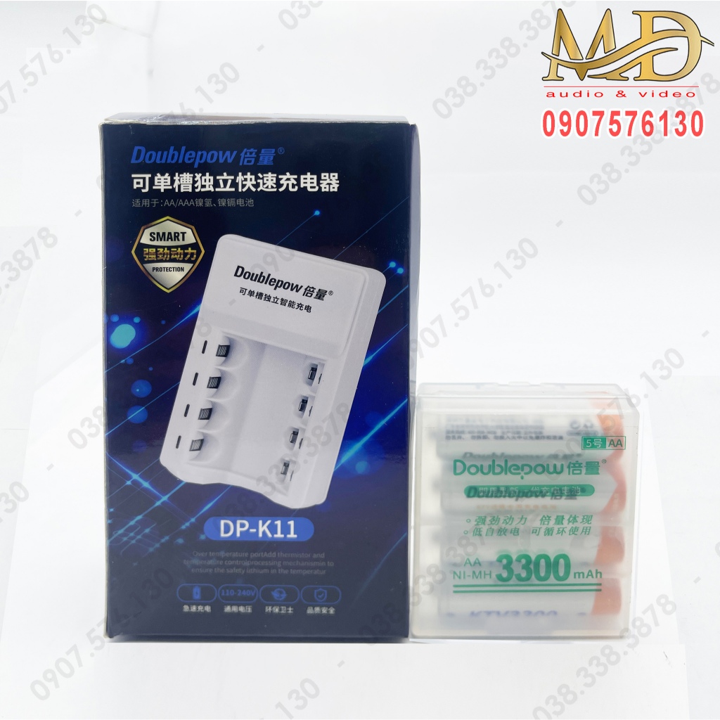 combo Sac Pin + 4 pin AAA  sạc 3300mhA Doublepow / dùng cho karaoke - đồ chơi điện tử