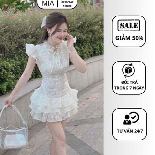 Đầm dự tiệc MIA thiết kế chân váy xếp tầng hoa nhí tay bèo dáng ngắn tiểu thư V271