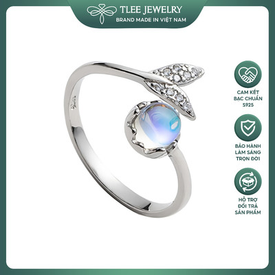 Nhẫn bạc nữ TLEE, nhẫn đuôi cá moonstone 5mm lấp lánh TLEE JEWELRY A0353