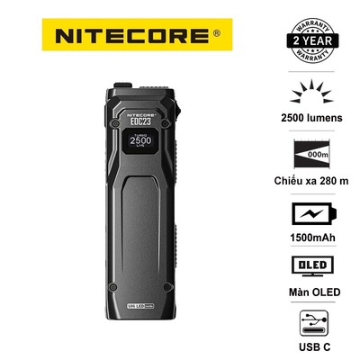 NITECORE EDC23 Đèn pin nhỏ gọn, Sáng 2500 lumen chiếu xa 280m pin 1500mAh cổng sạc USB-C màn OLED