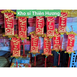 COMBO 3 Bịch 30 dây liễn vải nhung, khánh trang trí Tết dài 24 cm cả dây treo gồm nhiều câu chúc tết