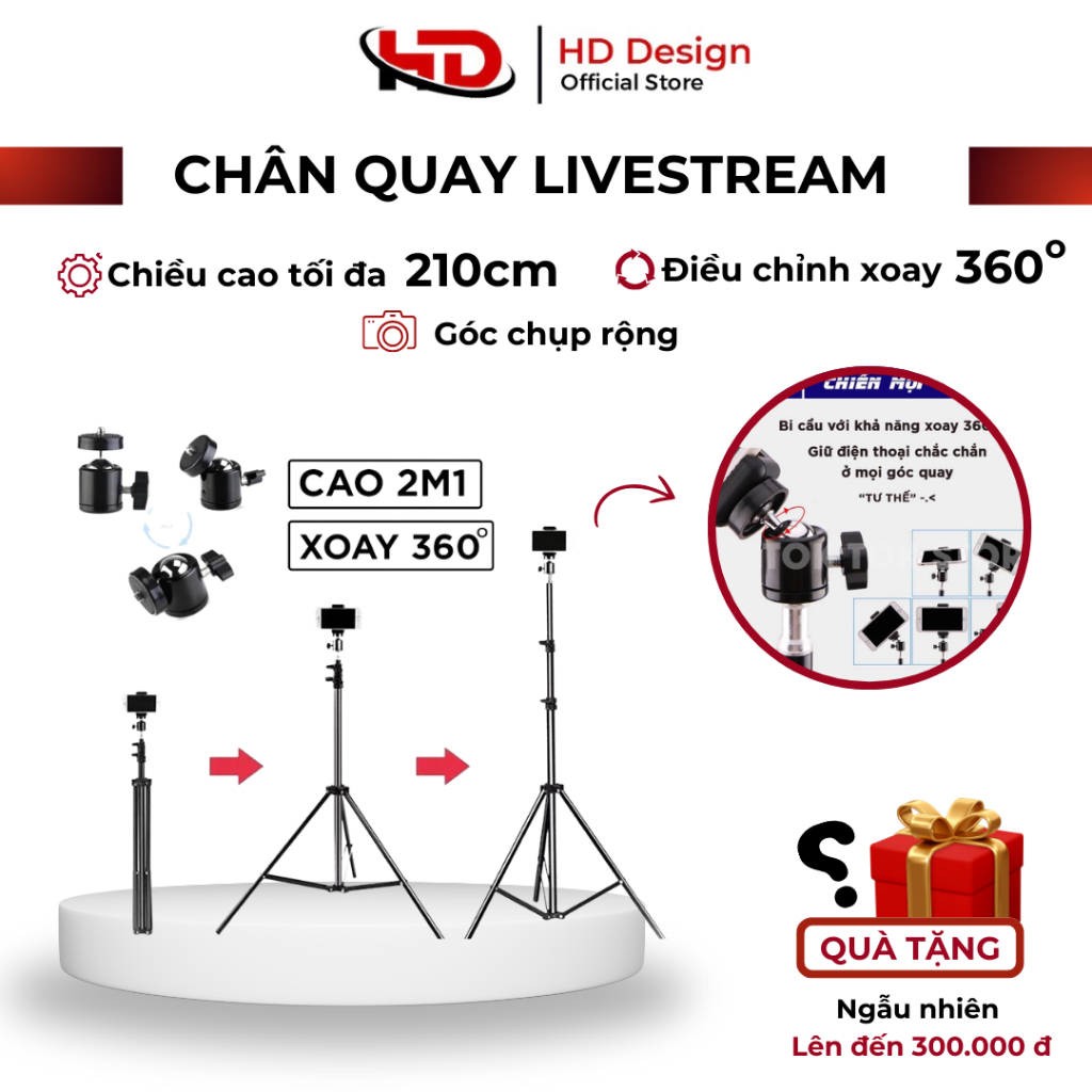 Chân Quay Video Hỗ Trợ Livetream Chụp Ảnh Quay Video , Hàng Loại 1 Cao Cấp - Chính Hãng HD DESIGN