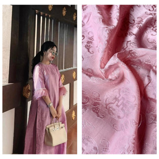Lụa may áo dài | Silk ao dai | Vải lụa hồng đậu hoa văn thọ dơi