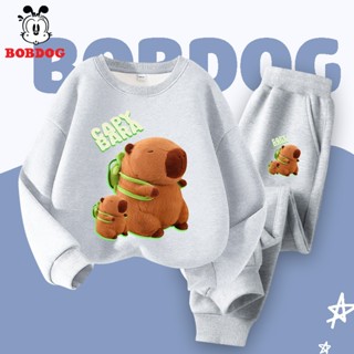 Set quần áo nỉ cho bé trai BOBDOG 2025, đồ bộ dài tay chất nỉ da cá ấm áp in hình CAPYBARA  cute MX-KS52 cho bé