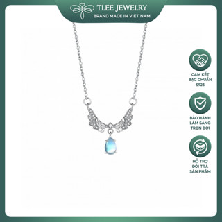 Dây chuyền bạc nữ TLEE, vòng cổ cánh thiên thần đính đá moonstone lấp lánh TLEE JEWELRY D0256
