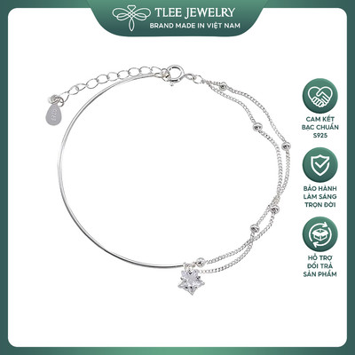 Lắc tay bạc nữ TLEE dây kép bi nối thanh bạc nhỏ ngôi sao đá sáng lấp lánh TLEE JEWELRY LT0227