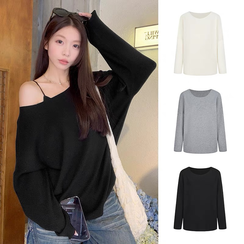 Áo trễ vai tay dài phong cách, Áo lệch vai chất tăm lông thỏ Sang chảnh m664 | BigBuy360 - bigbuy360.vn