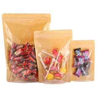 50cái Túi Zip Giấy Kraft Một Mặt Trong,Túi Zip Giấy Kraft Nâu