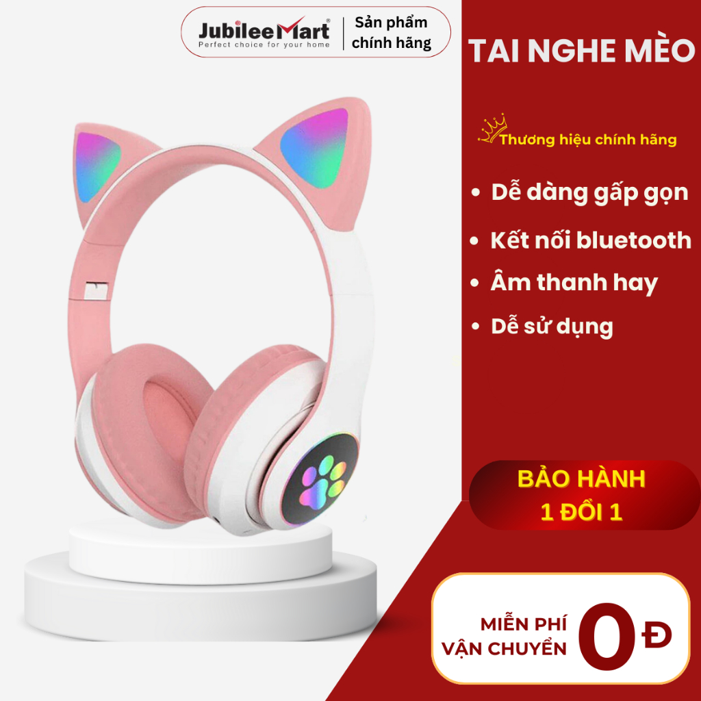 Tai Nghe Mèo Bluetooth B39, Tai Mèo Dễ Thương Tích Điện Nghe Êm Cute