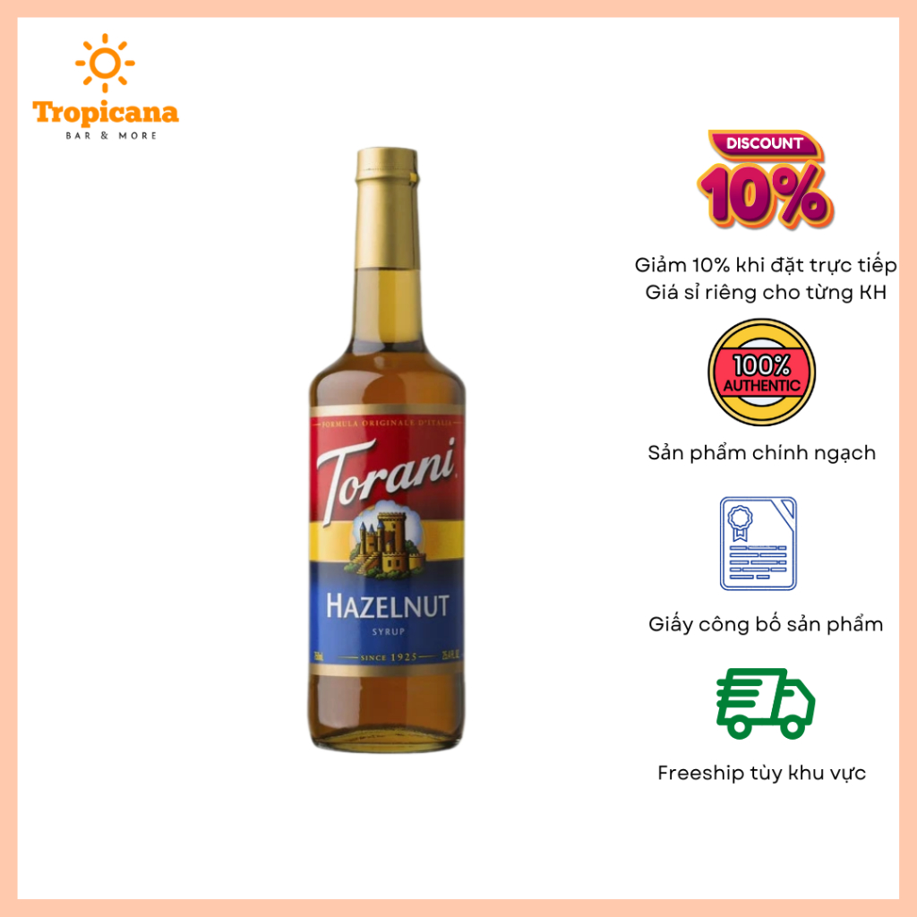 Siro Hạt Phỉ/Dẻ (Hazelnut) Torani - Chai 750ml