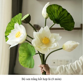   HOA GIẢ  Set hoa sen lụa nở trắng hồng cực đẹp cắm bình - Decor phòng khách ao hồ tiệc cưới chụp ảnh áo dài studio 