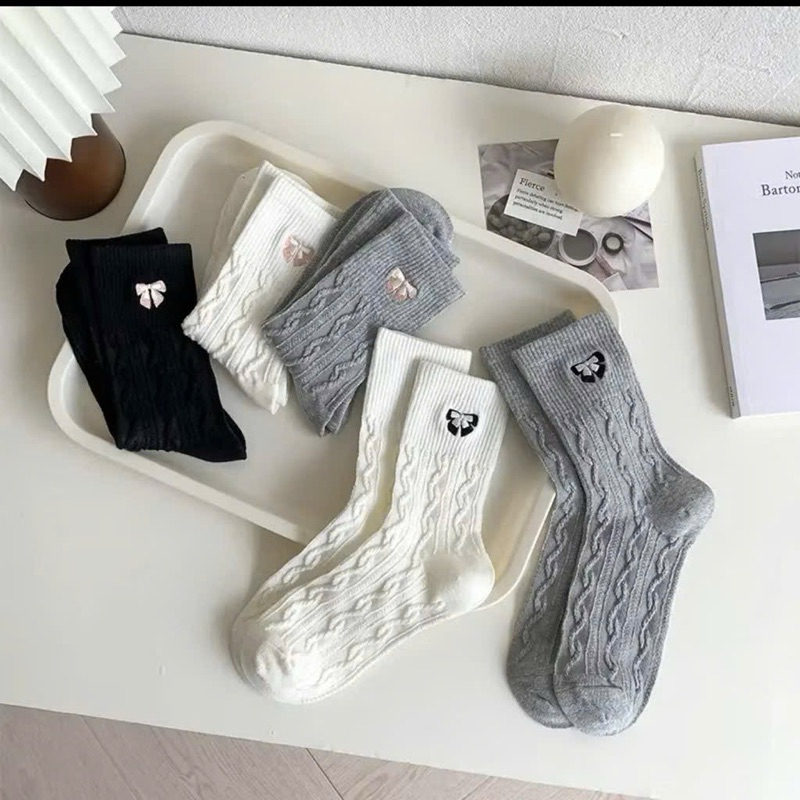 Combo 10 Đôi Tất Nữ Hoạ Tiết Nơ Vặn Thừng - Tất Nữ Cao Cổ Women