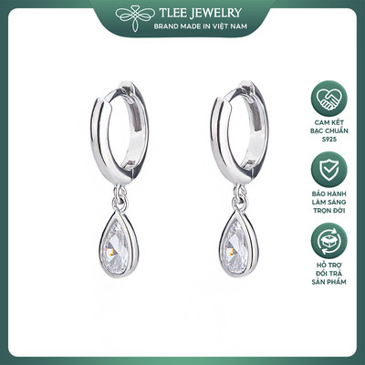 Khuyên tai bạc nữ TLEE tròn trơn tua giọt nước nữ tính TLEE JEWELRY B0466