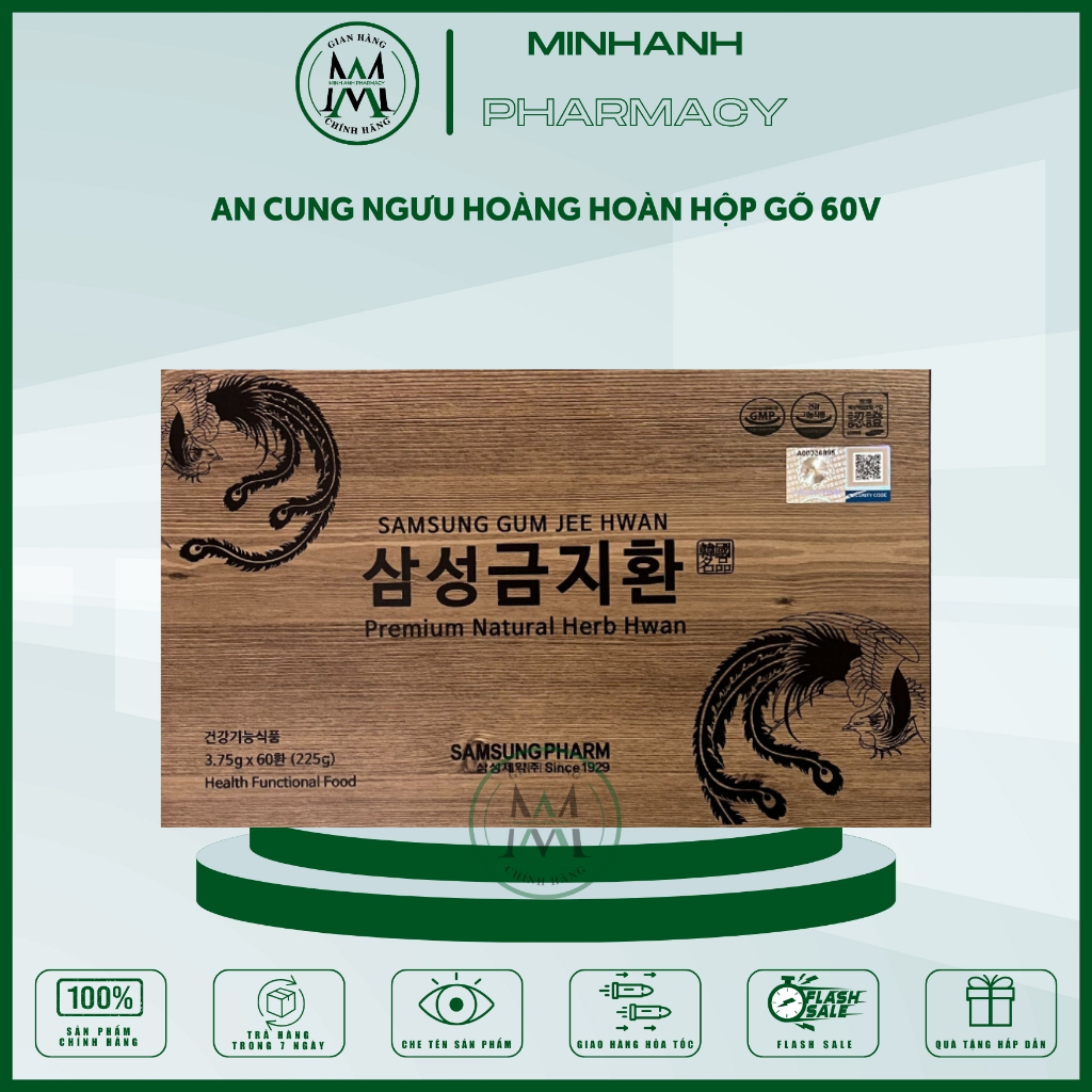 An Cung Ngưu Hoàng Hoàn Hộp gỗ 60v Hỗ trợ phòng chống Tai biến mạch Não Cân bằng ổn định huyết áp.( Loại Cao Cấp Nhất)