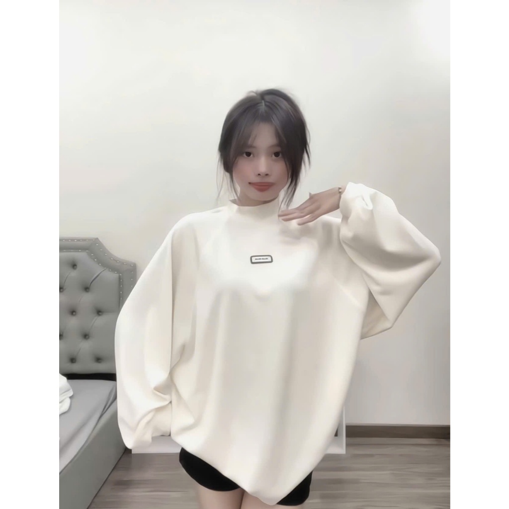 EMMIE HOUSE Áo Sweater Cổ Tròn Cao Logo Vải Tăm Gân From Rộng Unisex SW002