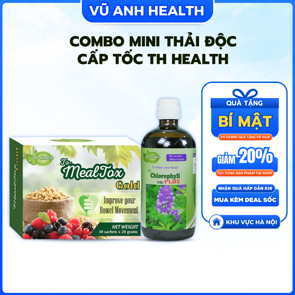Combo Thải Độc TH Health, Hỗ Trợ Giảm Tiêu Hoá, Cân Thải Độc Cấp Tốc Chai TH-Chlorophyll UIE PLUS Và