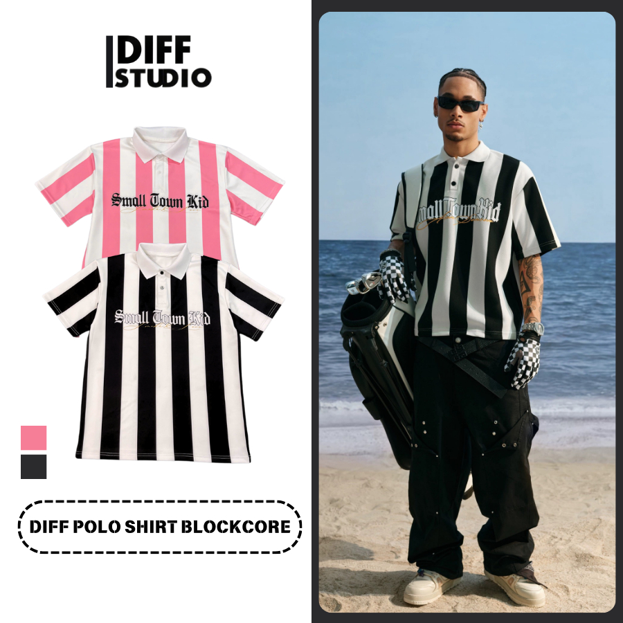 Áo polo shirt DIFF blockcore - cotton, oversize, unisex nam nữ