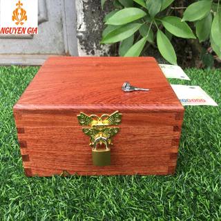Hộp gỗ đựng tiền tiết kiệm 2 ngăn có khóa (Size Lớn)