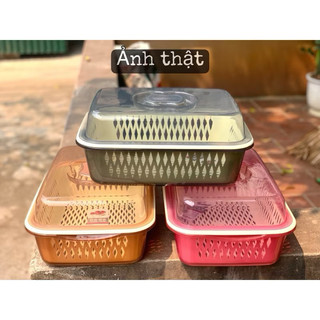  Bộ rổ chữ nhật có nắp đậy đựng đồ đa năng Đựng hoa quả úp cốc Nhựa Cao Cấp 