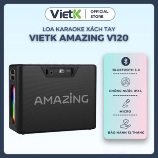 Loa Karaoke Bluetooth VietK AMAZING V120 Kèm Micro Không Dây, Công suất 120W