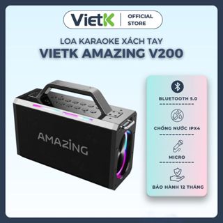 Loa Karaoke Bluetooth VietK AMAZING V200 Kèm Micro Không Dây, Công suất 200W