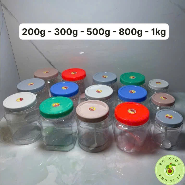 SỈ 200 Hũ Đựng Gia Vị Có Thìa nhựa Việt Nhật từ 200g - 1kg Lọ đựng muối súp, măng ớt, có nắp đậy