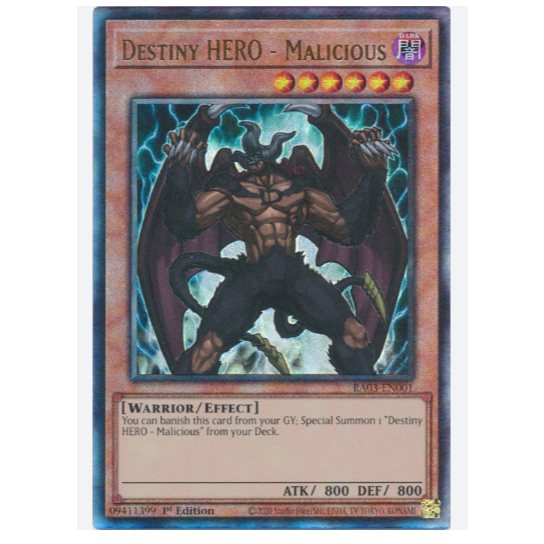 Thẻ bài YUGIOH - TCG - Destiny HERO - Malicious - RA03-EN001 - Ultimate Rare 1st Edition - Effect Mo