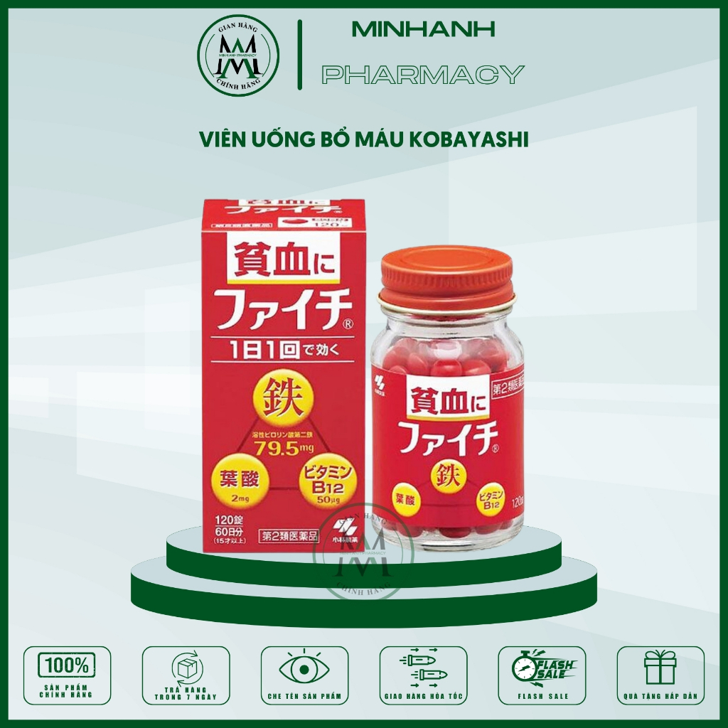 Viên uống bổ máu giảm hoa mắt chóng mặt đau đầu khi thiếu máu Faichi Kobayahi Nhật Bản 120 viên