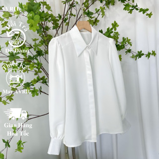 Áo sơ mi nữ tay bồng phồng cổ đức công sở màu trắng kiểu tiểu thư form Hàn mã TB02