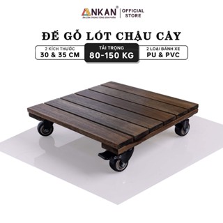 Đế Gỗ Lót Chậu Cây Có Bánh Xe Cao Cấp ANKAN Hình Vuông Gỗ Tràm Bông Đen 4 Tùy Chọn Size và Bánh Xe