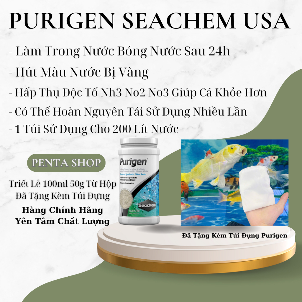 Vật liệu lọc Purigen Seachem hấp thụ độc tố, hút màu nước , làm trong nước hồ cá (Tặng Kèm Túi Đựng 