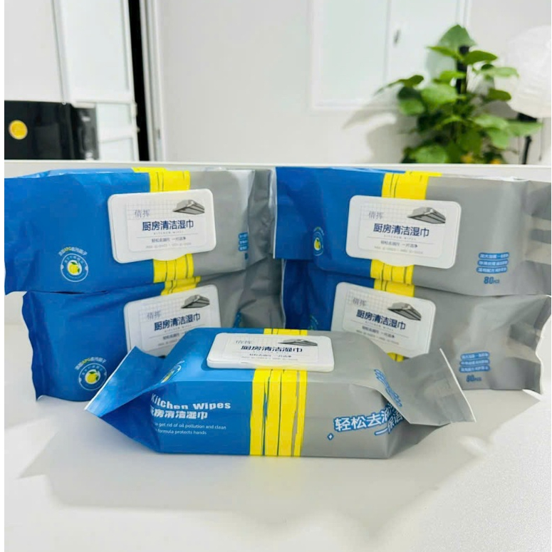 Combo 12 Gói Khăn Ướt Lau Bếp Đa Năng Loại Bỏ Dầu Mỡ Vệ Sinh Nhà Bếp Tiện Lợi