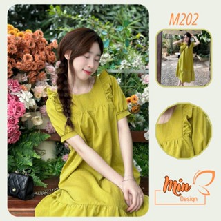 Váy bầu suông, đầm bầu thiết kế, đầm babydoll dáng dài M202 MIN Design, tay bồng cách điệu phối cổ bèo cực xinh