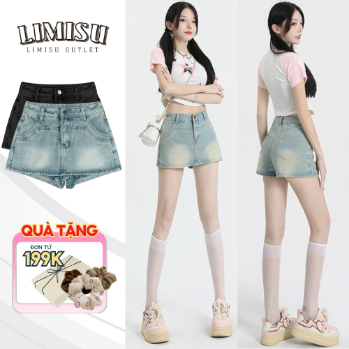 Chân Váy Jean Bò Nữ Ngắn Kiểu Dáng Chữ A Có Lót Quần Bên Trong LIMISU, Quần Giả Váy Jean Chất Vải Dà