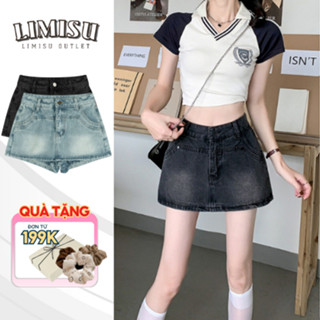 Quần Giả Váy Jean Ngắn LIMISU Dáng Chữ A Có Lót Quần Bên Trong, Chân Váy Jean Cạp Cao From Ôm Mông Siêu Xinh GV
