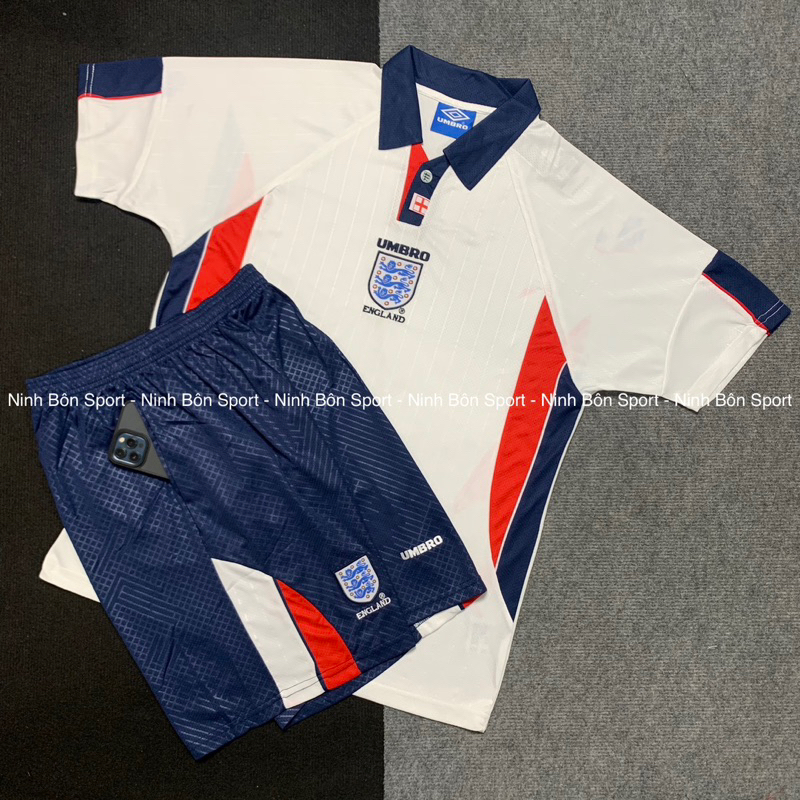 Áo Bóng Đá Đội Tuyển Anh 1998 Tay Ngắn Phong Cách Retro - Bộ Đồ Đá Banh Đội Tuyển Anh  - Vải Polyest