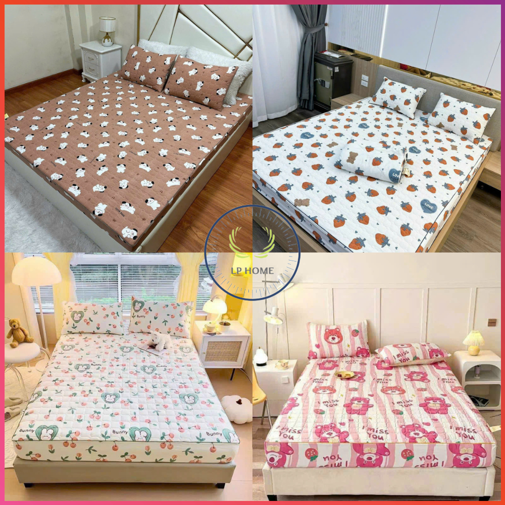 Bộ ga gối 3 món cotton đũi xơ đậu nành trần bông nhập khẩu thoáng mát nệm chân cao 20cm - Màu đáng y