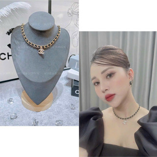 vòng cổ  xích vàng dây da chữ x đá