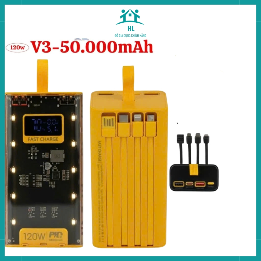 Sạc Dự Phòng 50.000mah - 120W Sạc Nhanh 22,5W Cổng Sạc Tiện Lợi Phù Hợp Mọi Loại Máy