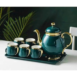 Bộ ấm chén sứ trắng xanh cổ vịt DD-1