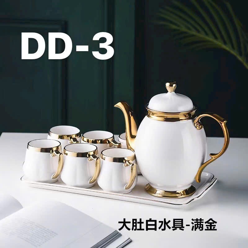 Bộ ấm chén sứ trắng xanh cổ vịt DD-1