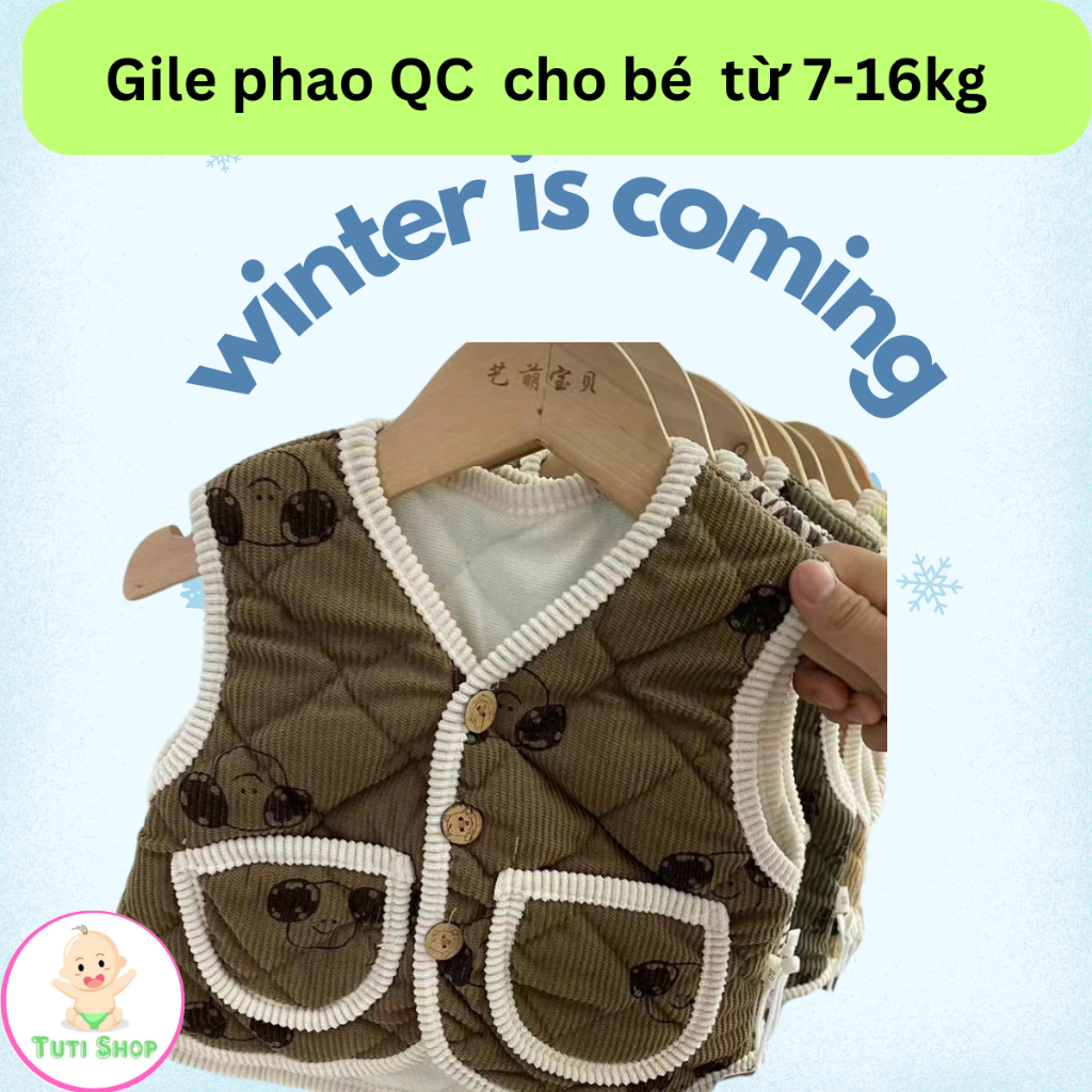 Áo gile lót Nỉ NHUNG ẤM ÁP, áo khoác cho bé, áo khoác phao mùa đông cho bé trai, bé gái